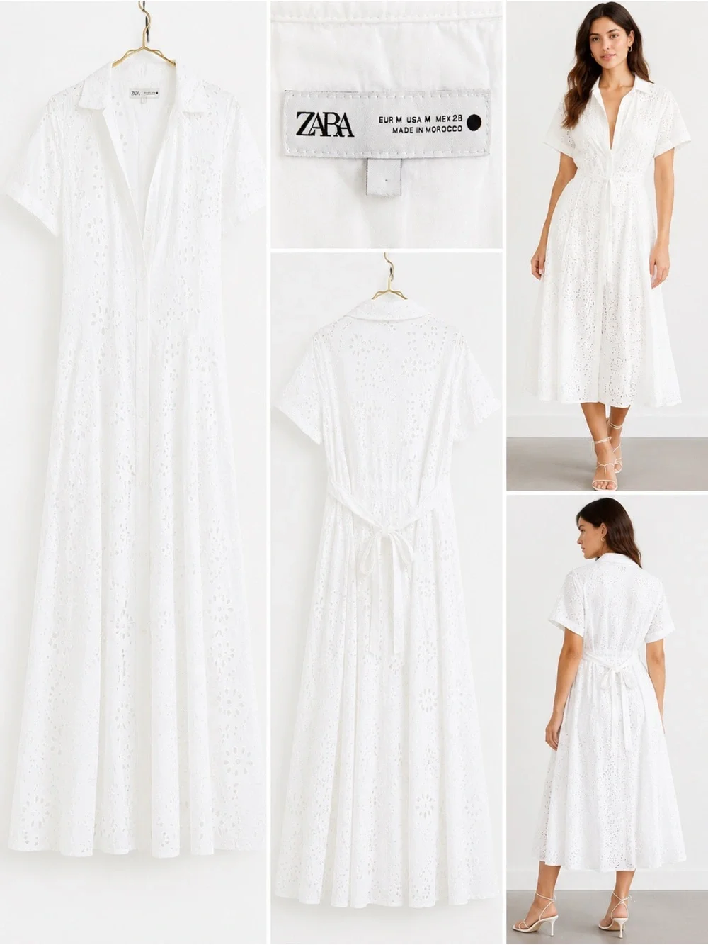 Zara White Broderie Anglaise Midi Shirt Dress - Picture 1 of 1